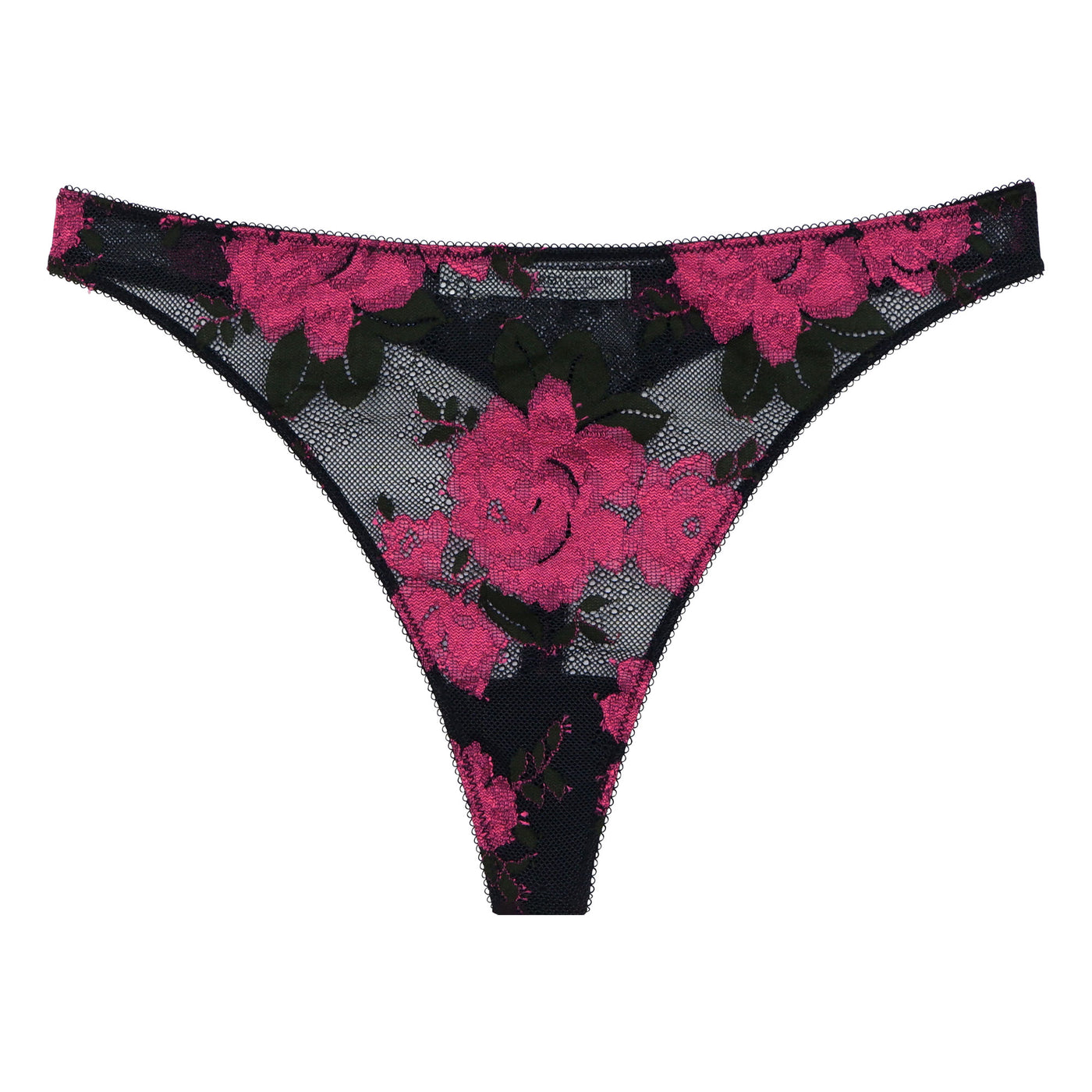 Underprotection string in black with a flower design made from recycled polyamide